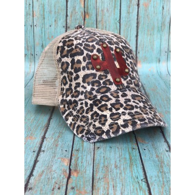 BNWT Distressed Leopard Hat With Red Leather Cactus Design  eb-78545816